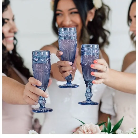 🥂New! Set of 2 Blue Champagne Flutes - Picture 4 of 9